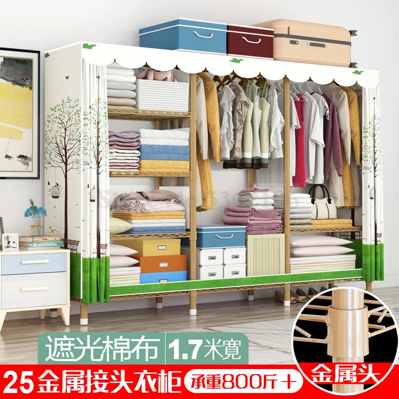 Simple Wardrobe Cloth Wardrobe Steel Pipe Thicken Reinforced Wardrobe Fabric Assembly Storage Cabinet All Steel Frame - Цвет: Бургундия