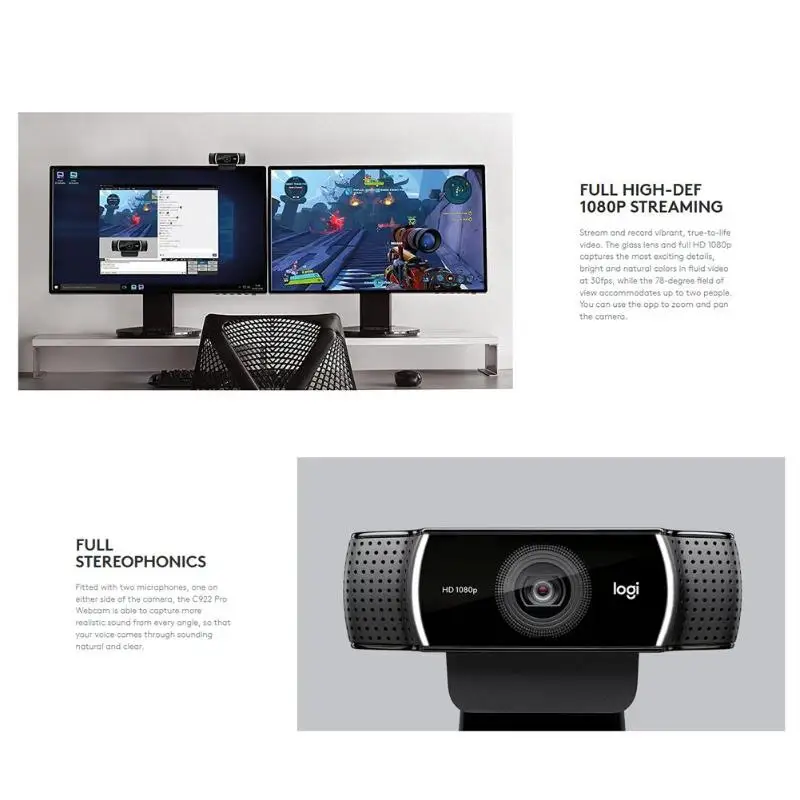 Веб-камера logitech C922 Pro 1080P 30FPS Full HD потоковая передача видео якорная камера Автофокус Встроенный микрофон веб-камера с штативом Новинка