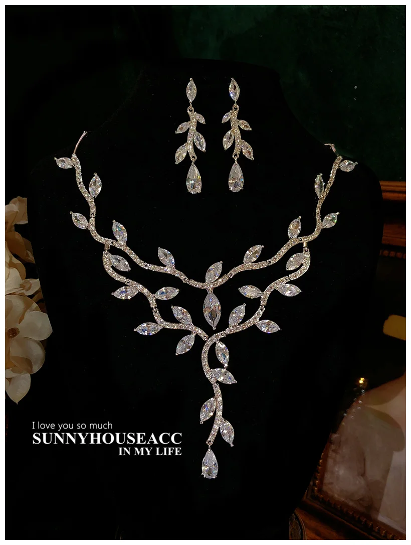 Fine Jewelry Sets For Women S925 Sterling Necklace Top Quality Floral Design Earrings Shinning Party Wedding Accessories Set - 6
