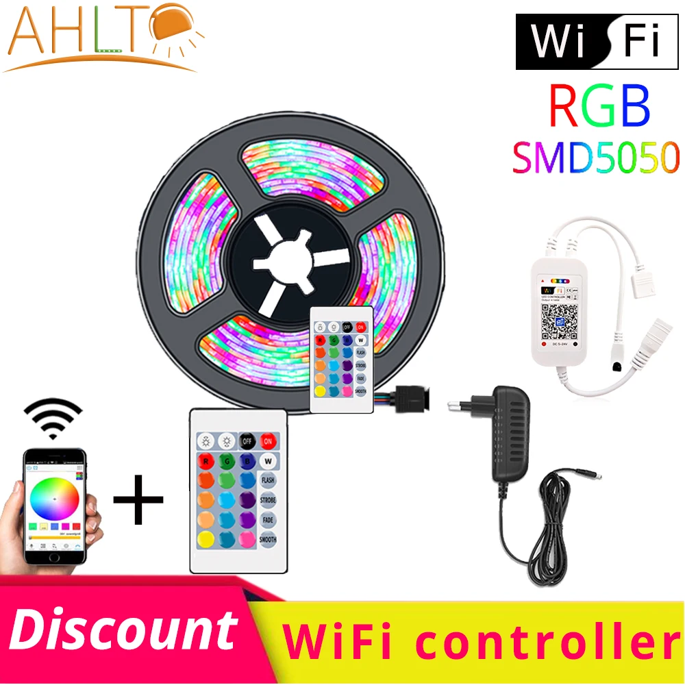 WiFi LED Strip RGB Not Waterproof SMD 5050 Lights Tape DC12V Remote Control Adapter Decoration Tira Chrismas Neon Car Bar Liting | Лампы и