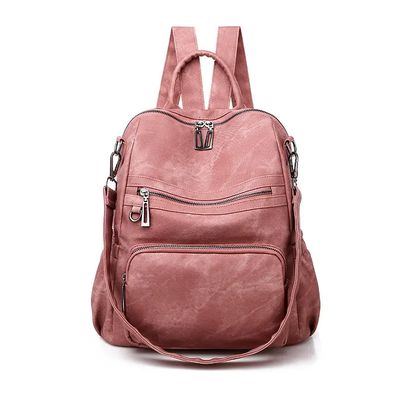 Pink Повседневный женский рюкзак из искусственной кожи Модные школьные рюкзаки большой емкости винтажные сумки на плечо многофункциональный Mochila Feminina - Цвет: Pink