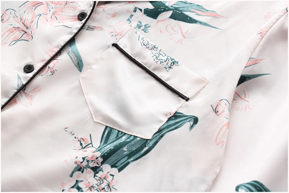 conjunto impressão cetim de seda pijamas grosso