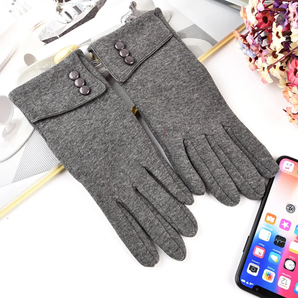 Зимние перчатки для сенсорного экрана, модные женские теплые зимние перчатки с манжетами, мягкая подкладка, декорированные кнопки, перчатки, женские перчатки