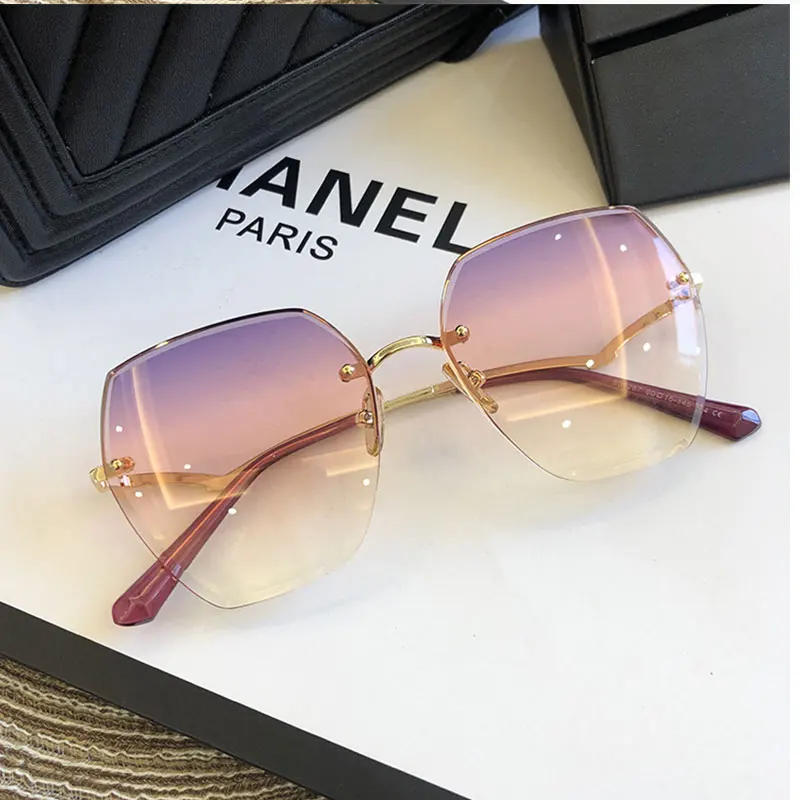 Fashion Rimless Sunglasses For Women Big Luxury Brand Designer UV400 Glasses Female Gradient Shades Women's accessories