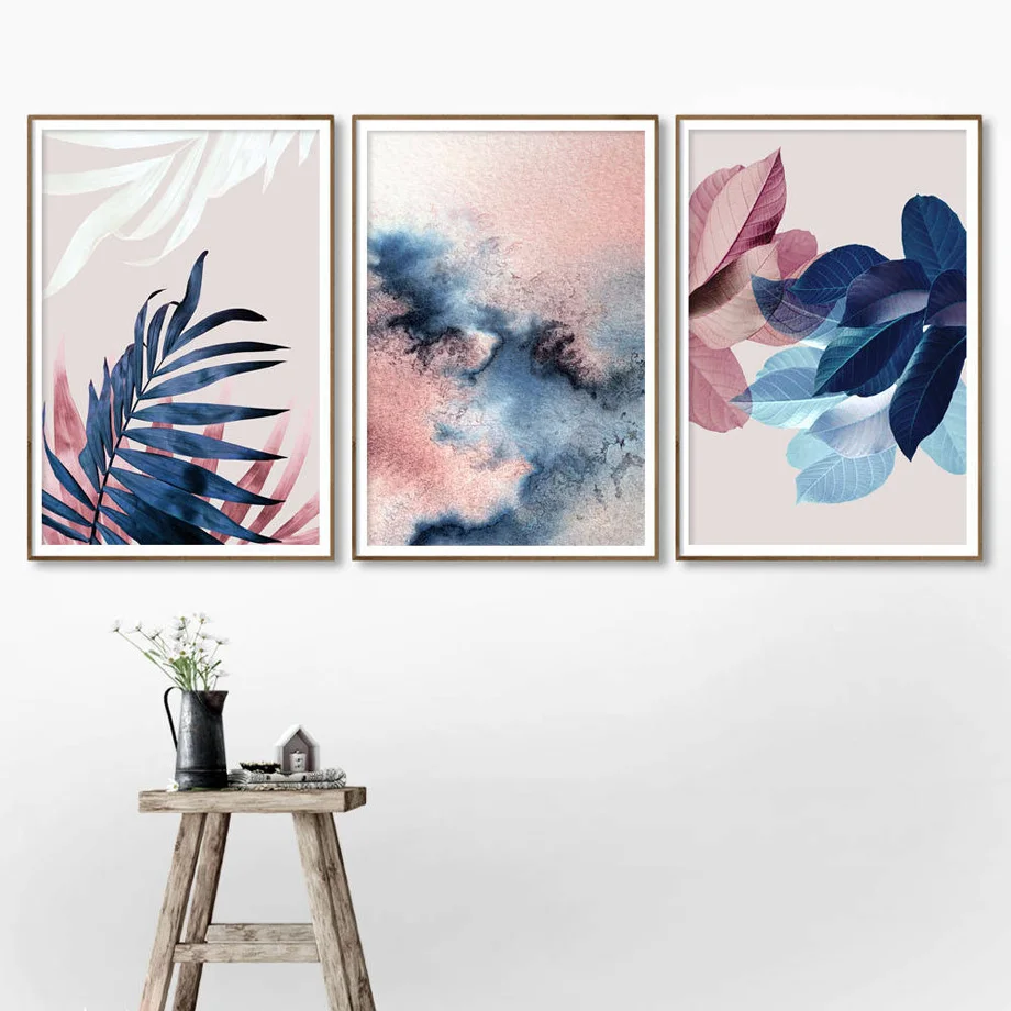 Wall-Art-Canvas-Painting-Pink-Flower-Blue-Tropical-Leaves-Abstract-Nordic-Posters-And-Prints-Wall-Pictures (1)