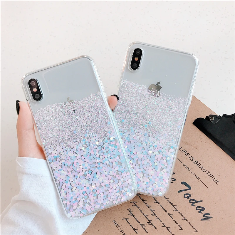 

Moskado Clear Epoxy Love Heart Phone Cases For iphone 8 7 6 6S X XR XS Max Fashion Soft Silicone Phone Back Cases Cover Shells
