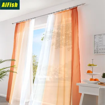 

2PC European American style Tulle Curtains For Living Room Window Screening Solid Door Curtains Drape Panel Sheers Orange DL009