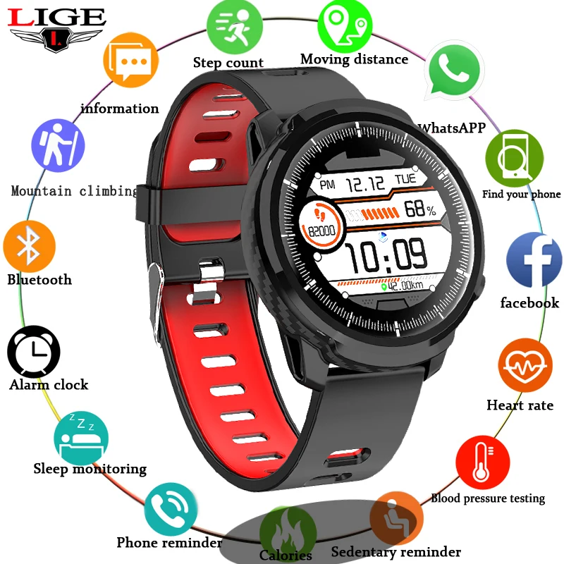 

Relogio LIGE Smartwatch Full Touch Screen Heart Rate Monitor Blood Pressure Fitness Tracker Smart Watch Sport Waterproof Watch