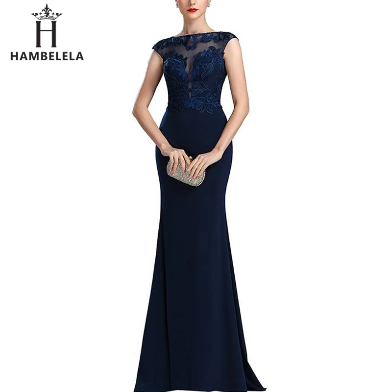HAMBELELA Formal Evening Party Dresses 2020 New Mermaid O Neck Short Sleeve Lace Appliques Tulle Long Party Gowns Robe Soiree (6)