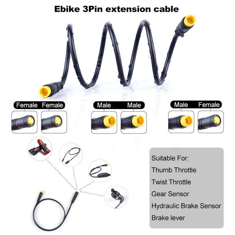 Top EBike 3Pin Extension Cable for Bafang Brake Lever Electric Bycicle Mid Drive Motor Conversion Component 0