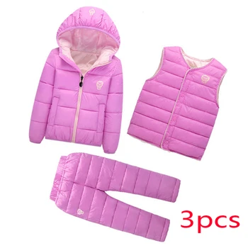 

2019 New winter Ultra light children's cotton Down jacket for boys girls Thickened Baby Cotton Clothes 3pcs Suit