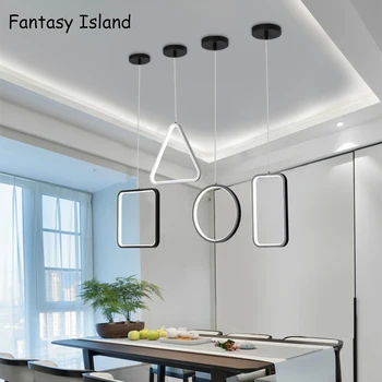 

Triangle square round rectangle pendant light minimalist personality bedroom bedside LED pendant lights long line hanging lamp