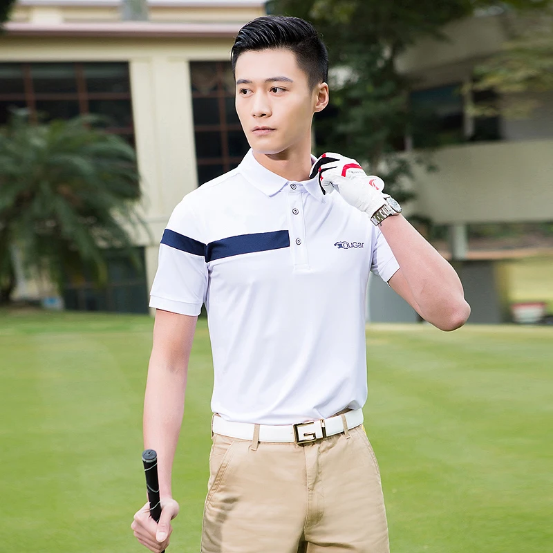 Mens Golf Shirt Short Sleeve Breathable Golf Clothing Men Quick-dry Casual Sportswear Golf Wear Turn Down Collar Golf Tops