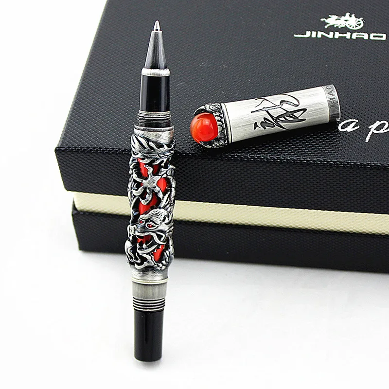 Jinhao Silver Dragon Playing Pearl Roller Ball Pen with Jewelry On Top 