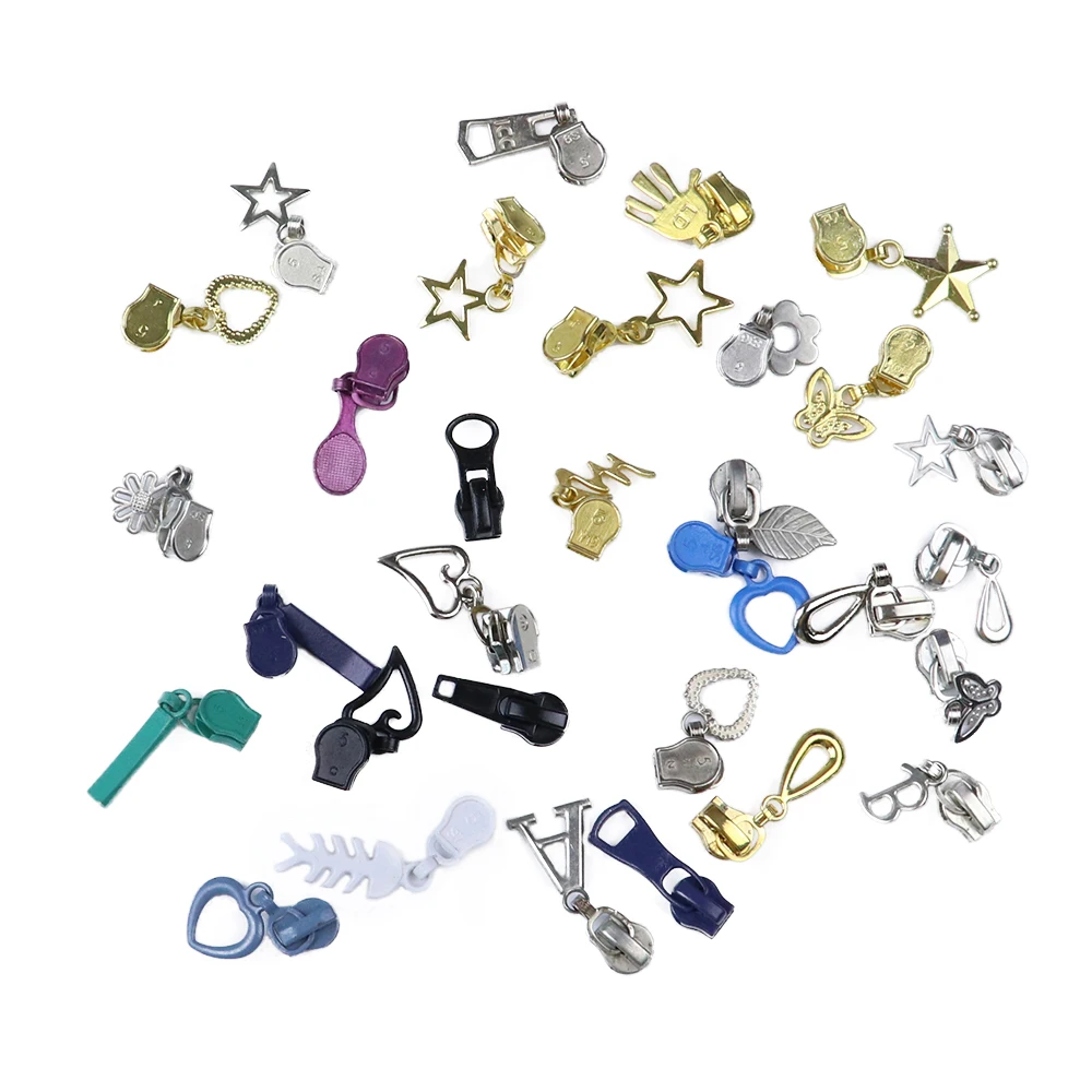 

10Pcs Gold And Silver Zipper Puller Zip Zipper 5# For Clothes Jacket Jeans Automatic Lock DIY Clothing Sewing Metal Accessories