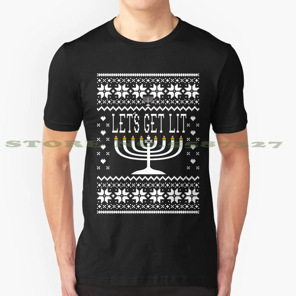 Lets Get Lit - Ugly Hanukkah Style Graphic Custom Funny горячая Распродажа футболок Happy Challah Days | Мужская