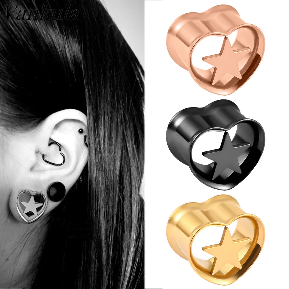 Vankula 2pcs Stainless Steel Heart Fivepointed Star Ear Piercing