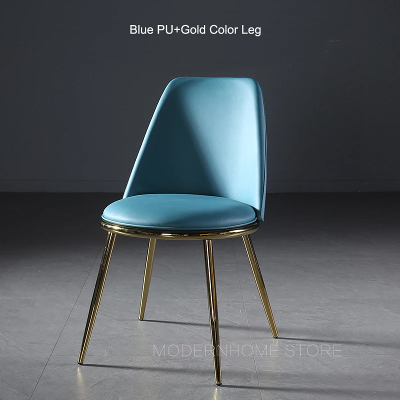 Blue PU S Gold L Топ Продвижение Современная мода Скандинавский дизайн из искусственной кожи ткань мягкий чехол обеденный стул со спинкой мебель 1 шт - Цвет: Blue PU S Gold L