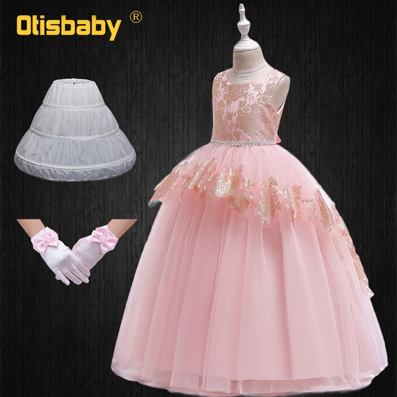 Pink Set C Детские праздничные платья на день рождения рождественские платья детское платье принцессы с цветочным принтом для причастия, длинное вечернее платье для свадьбы - Цвет: Pink Set C