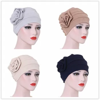 

Monochrome Side Flowers Turban Caps Muslim Baotou hijab caps hijab underscarf caps headscarf 2020