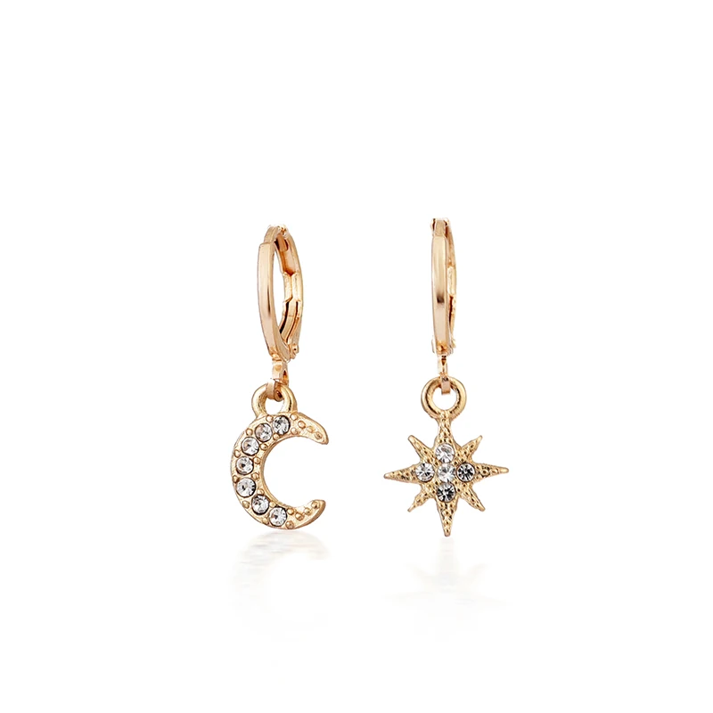1 New Arrival Fashion Classic Geometric Women Dangle Earrings Asymmetric Earrings Of Star And Moon Female Korean Jewelry - Окраска металла: 1