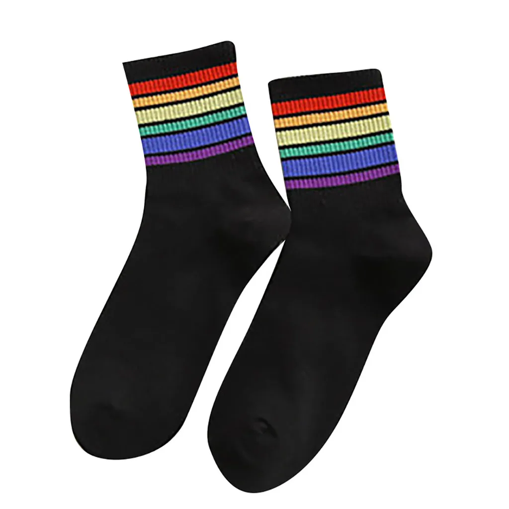 2 pairs of lovers wild rainbow striped cotton socks loaded deodorant sweat-absorbent warm casual sports office autumn winter new