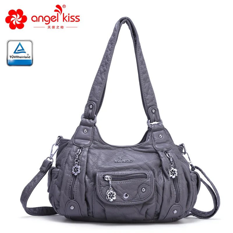 Angelkiss повседневные сумки для девушек мягкие ПУ водонепроницаемые Наплечные сумки с карманами Слинг Сумка XS161496 - Цвет: D-gray