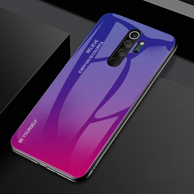 Фиолетовый Для Xiaomi Redmi Note 8 Pro Чехол с градиентным закаленным стеклом противоударный чехол-бампер для телефона для Redmi Note 8 Note8 Pro Чехол - Цвет: Фиолетовый
