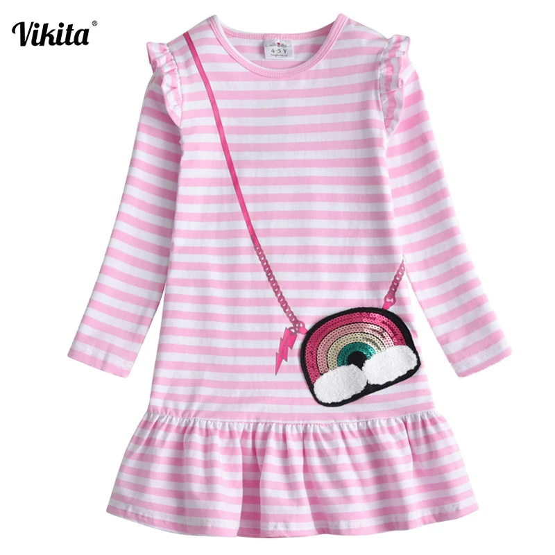 VIKITA Toddler Dresses for Girl Clothes Kids Cotton Casual Princess Dress Sequins Kids Dresses Children Clothing Baby Girl Dress