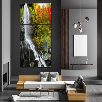 

Canvas HD Photo Poster Fresh Wall Art Green Forest Sunshine Waterfall View Painting Office Home Decoration Modular Picture