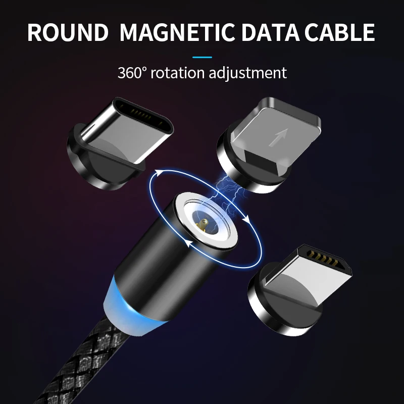 2 м usb type C 3 в 1 кабель Магнитный кабель для iPhone samsung Xiaomi кабель Магнит Micro usb зарядное устройство провод для зарядки телефона шнур