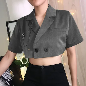 

Women Business Fashion Solid Vintage Summer Suit Short Sleeve Top T-shirt