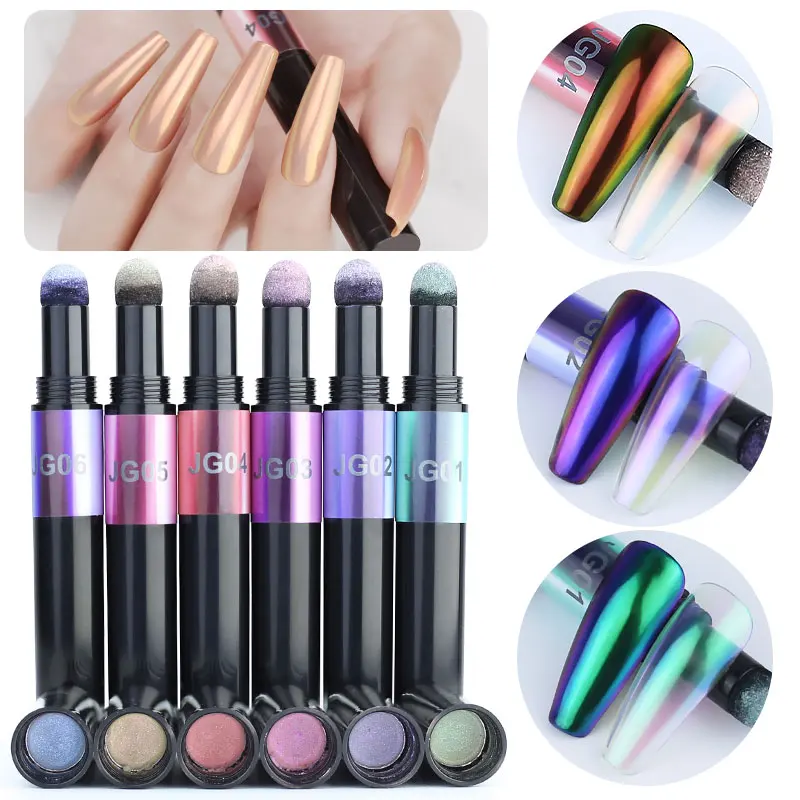 Arte Clavo Air Cushion Magic Powder Pen Mirror UV Gel Chrome Nail Art Glitter Holographic Effect Auroras UV Gel Magic Powder Pen