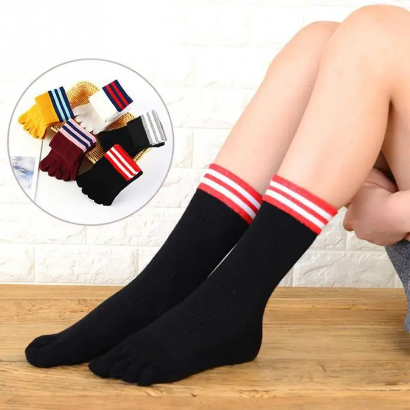 5 пар, новые модные женские носки с пальцами, в полоску, повседневные носки, для девочек, Harajuku, корейские, рождественские, теплые, пять пальцев, носки