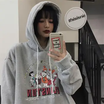 

Women's Sweatshirts Japanese Harajuku Ulzzang Cartoon Print Loose Sweatshirt Female Korean Kawaii Cute Clothing For Women