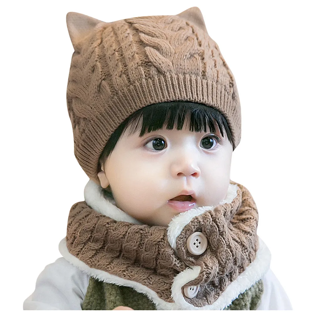 Kids newborn hats Boys Girls Warm Thick Fleece Knit Crochet Hat Beanie Cap Scarf Set children hat cappello neonata#A10