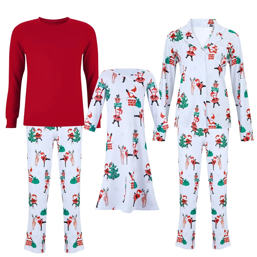 Рождественские пижамы для мужчин, женщин, девочек, платье и детский топ с принтом+ штаны с принтом рождественские Семейные комплекты пижамы, navidad familia