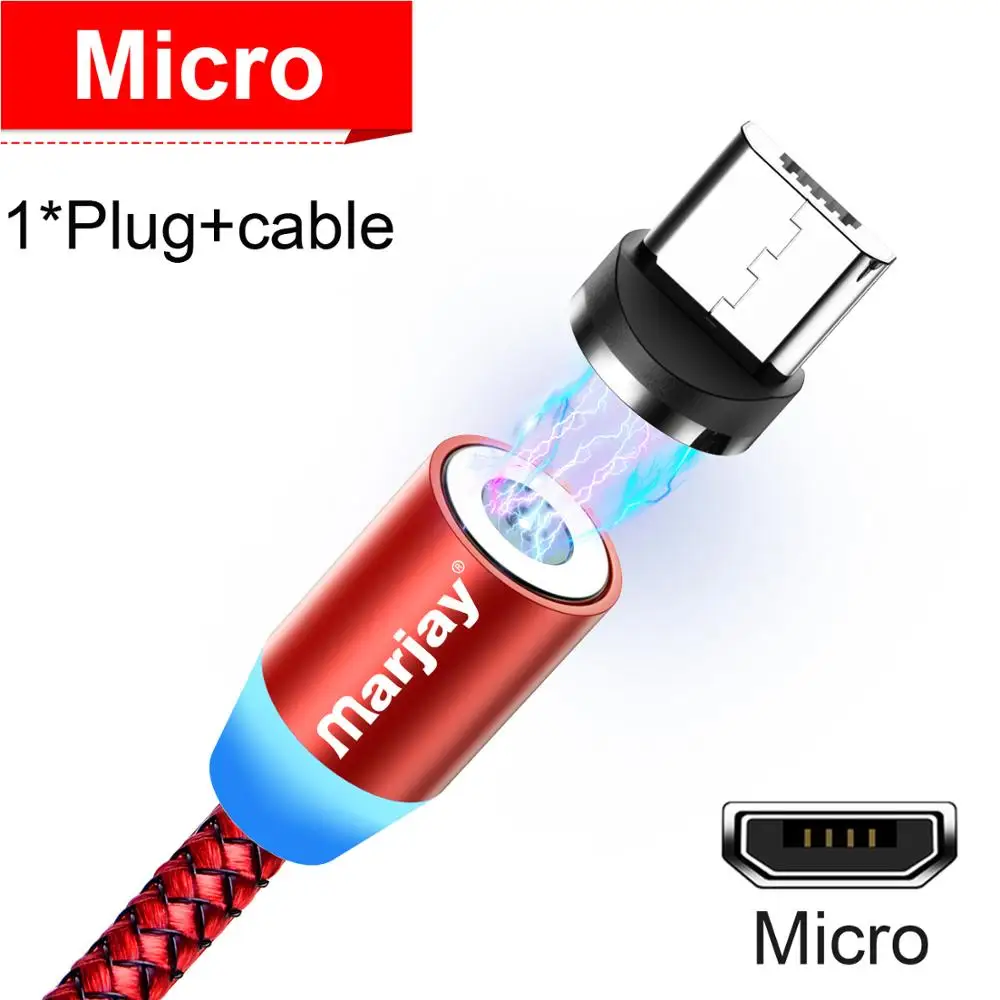 Red For Micro Marjay, магнитная зарядка зарядное устройство, магнитный кабель Micro USB кабель для iPhone, samsung, Android, быстрая зарядка, магнит, usb type-C кабель, шнур для мобильного телефона, провод - Цвет: Red For Micro