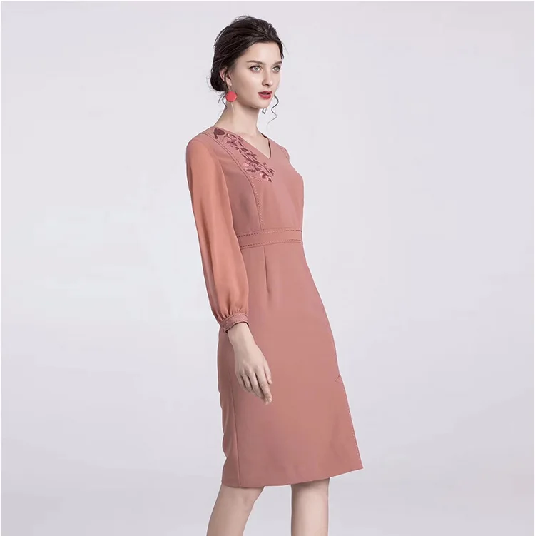 Vestidos De Festa,, весенние вечерние коктейльные женские платья с v-образным вырезом, роскошная вышивка, длинный рукав, облегающее платье-футляр, розовое, черное, 3XL