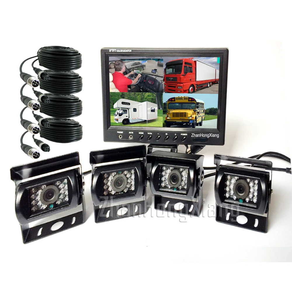 Комплект камеры заднего вида 4x HD 1080P 4Pin IR Car Reverse + 9 дюймов IPS 4CH Quad Split Monitor System для