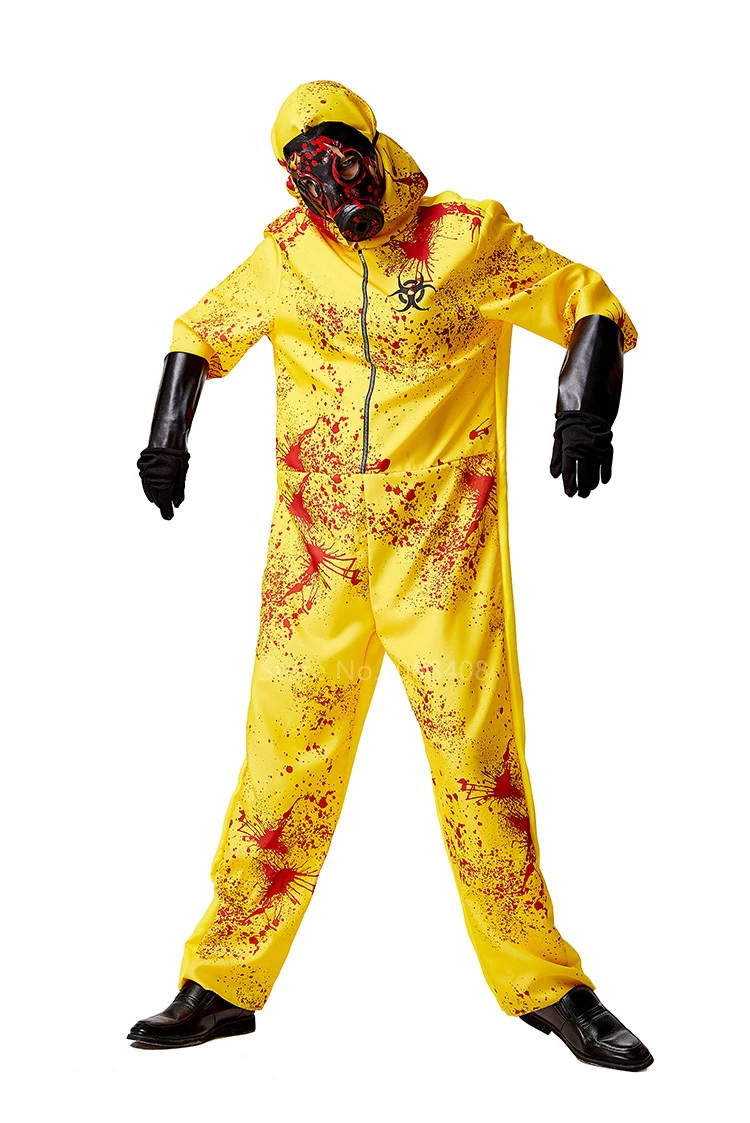 Kids/Adults Halloween Hazmat Suit with Mask Gloves Nuclear Radiation  Costume Biohazard Suit