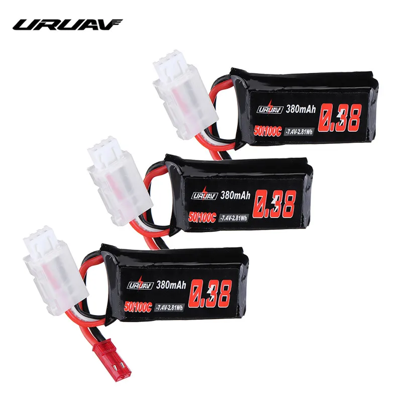 

3Pcs URUAV 7.4V 380mAh 50C/100C 2S Lipo Battery JST Plug for RC Drone FPV Racing Spare Part Accessories