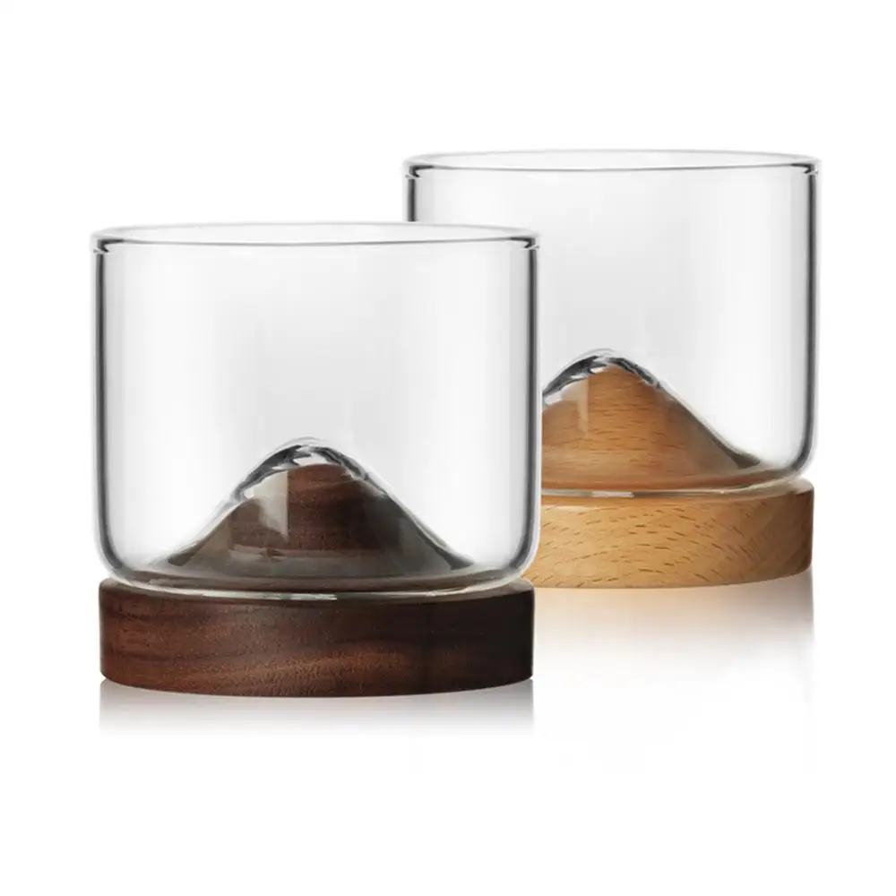 1 шт. бокалы для виски чашка горный Бурбон очки Белое Вино Виски Коктейльные стаканы с деревянной основой барная посуда подставка для вина