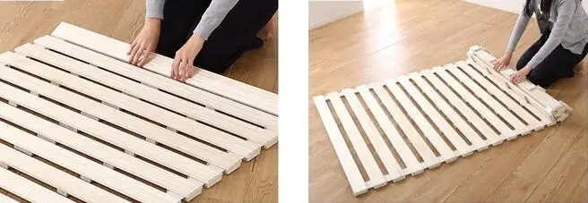 US $107.10 Modern Rolling Up Japanese Style Solid Wood Bed Support Slats For Tatami Bedroom Furniture SingleQueenKing Bed Frame Wooden