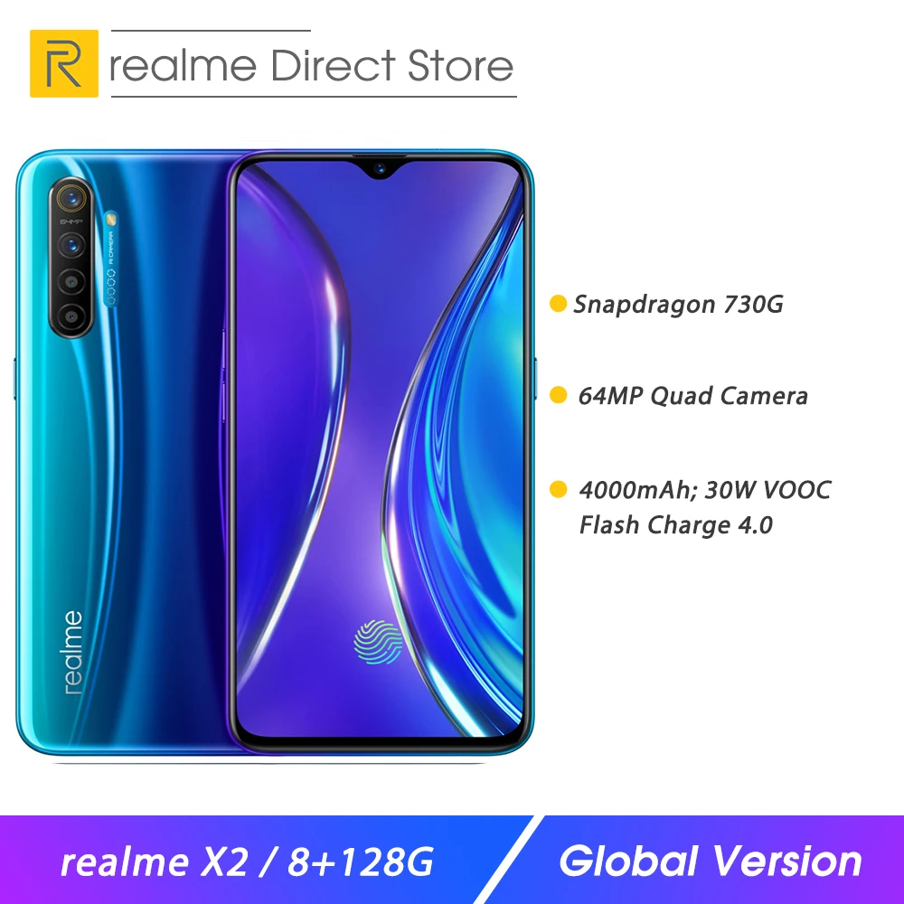 Realme X2 8 ГБ ОЗУ 128 Гб ПЗУ 6," NFC Смартфон Snapdragon 730G 64 мп четырехкамерный мобильный телефон OPPO VOOC Быстрая зарядка мобильного телефона