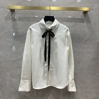 

Chic OL elegant white Shirts 2020 Autumn Women's Designer high quality pearl button Shirt Tops C259