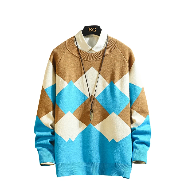 Best Price 2019 Autumn Winter Christmas Casual O-Neck Patchwork Pullover Sweater Men Turtleneck Fashion Brand Warm Pull