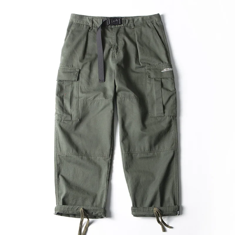 2019Spring And Autumn New Hong Kong Style Simple Solid Color Overalls Loose Casual Trousers Black / Khaki / Military Green M-3XL
