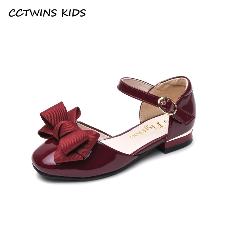 Kids Shoes 2021 Autumn Baby Girls Fashion Party Princess Toddler Bow Pink Pu Patent Children Low Heel Dance Soft Sole Flats Red jelly sandals summer 2021 baby girl shining rainbow princess kids dress up sandals for children flat shoes children s flats