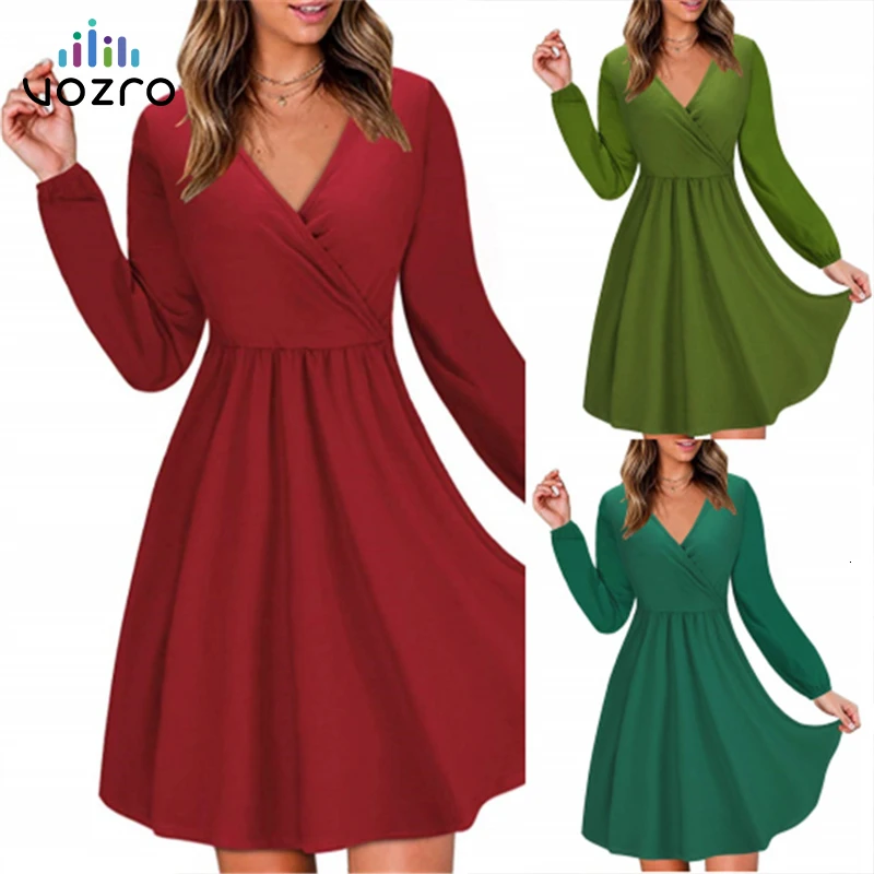

VOZRO 2019 Long Sleeve Sexy Winter Party Dress Elegant Women Suit-dress V Lead In Skirt Vestido Dresses Clothes Befree Vintage